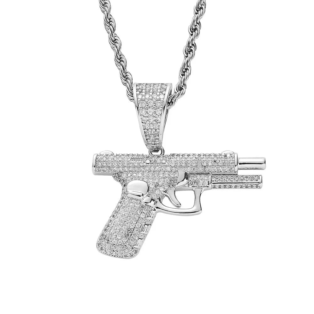 Men’s Gold Pistol Pendant Necklace – Premium Stainless Steel, Bold Urban Style