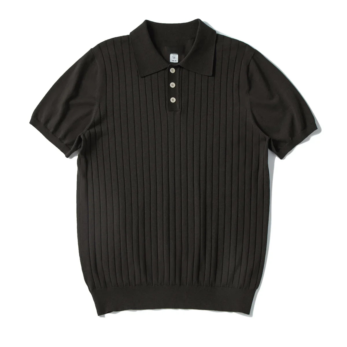 Men's High-End Italian Style Polo Shirt – Ribbed Knit, Vintage Lapel, Elegant Casual Wear