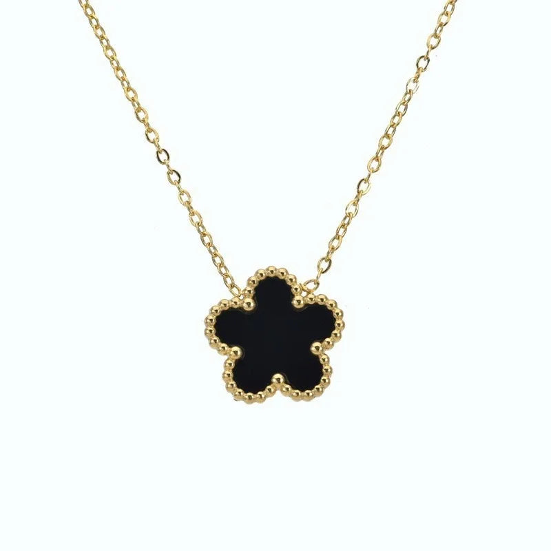 Elegant Five-Leaf Clover Pendant Necklace – Polished Stainless Steel, Symbol of Timeless Luck
