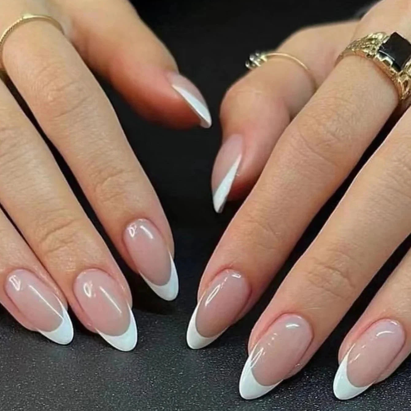 24pcs Square Press–On Nails – White French Tips with Cute Bride Heart Design, Y2K Style