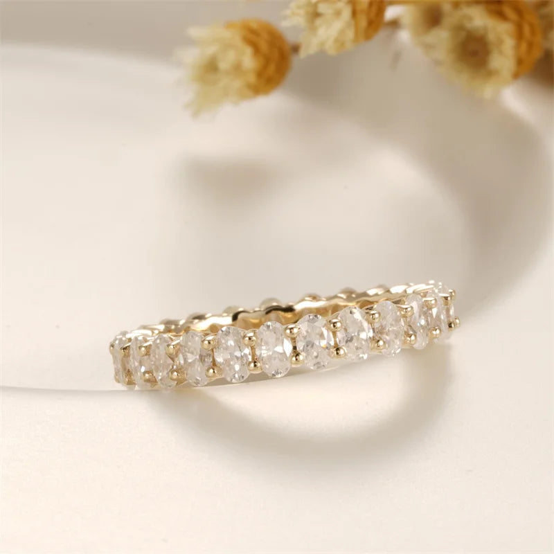 Handcrafted Oval Moissanite Eternity Band – 2×3mm Stones, Custom-Made in Solid 10K / 14K / 18K Yellow Gold