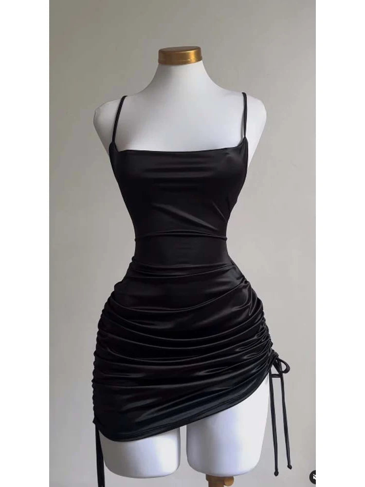 Women's Satin Bodycon Mini Dress – Sleeveless, Backless, Lace-Up Party Style