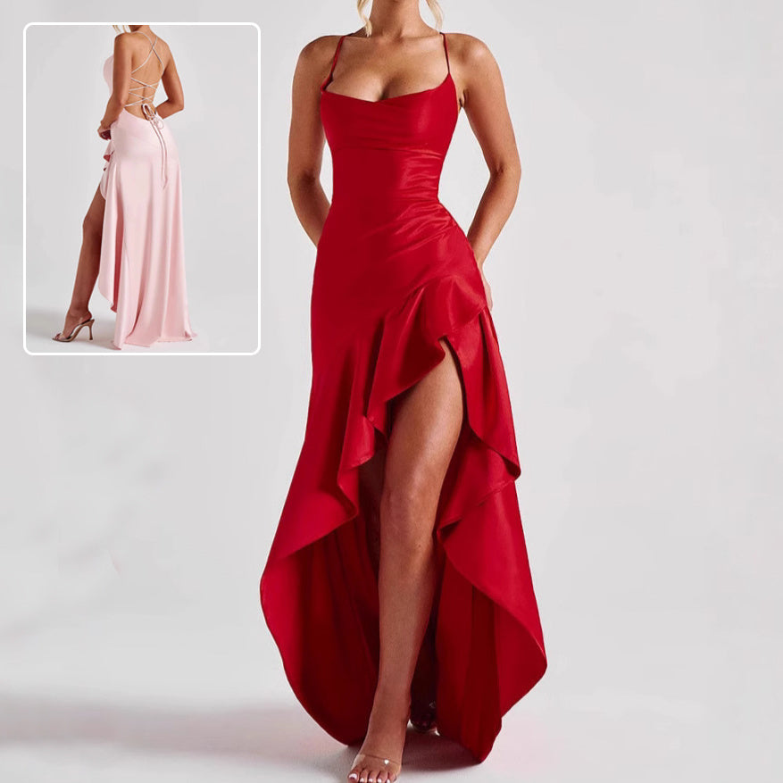 Women’s Backless Ruffle Maxi Dress