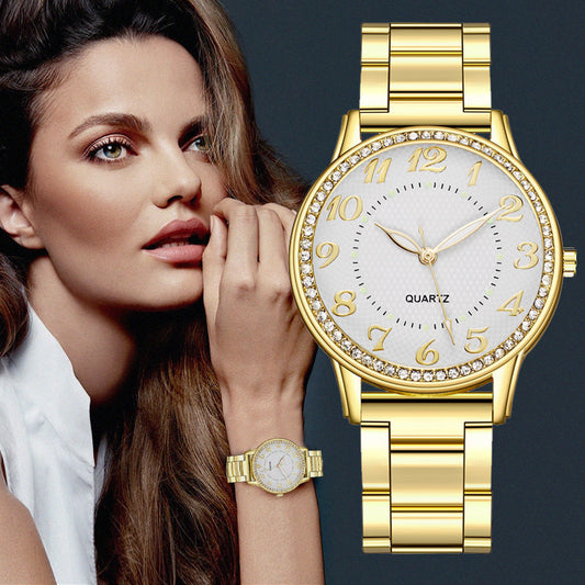 Women's Diamond-Studded Luminous Quartz Watch