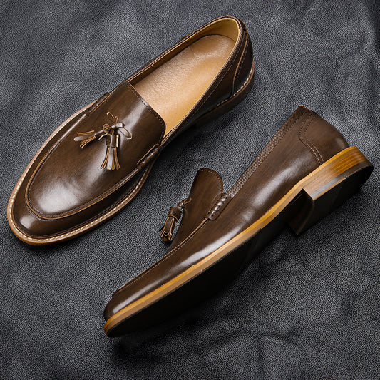 Men’s Wood Grain Tassel Loafers – American Size