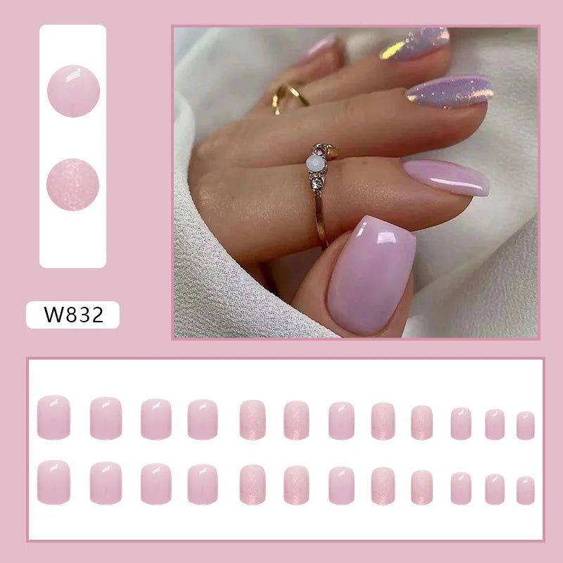 24pcs Pink Gradient Press-On Nails – Yellow Flower Design, Glossy Finish, Reusable Full Cover