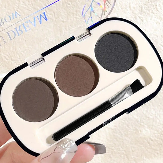 3-Color Waterproof Brow Powder Palette with Brush – Natural Color, Long-Lasting, Sweatproof