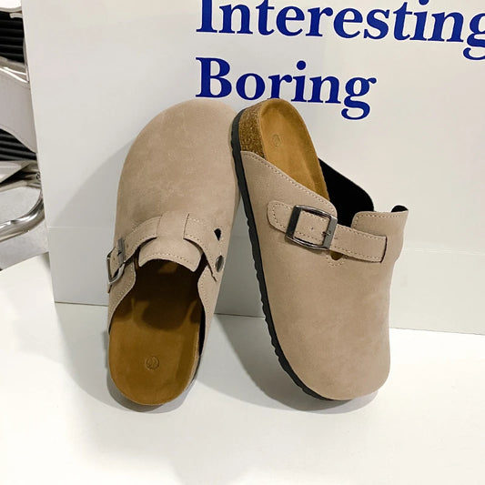 Classic Suede Mules & Clogs – Arch Support Cork Insole, Unisex Indoor/Outdoor Slides