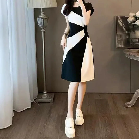Elegant French Style Summer Dress – Slim Fit, Mid-Calf Length