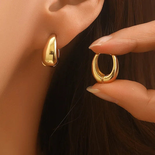 Vintage Stainless Steel Hoop Earrings – Chunky Round Design, Timeless Party Jewelry
