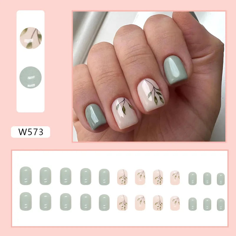 24pcs Pink Gradient Press-On Nails – Yellow Flower Design, Glossy Finish, Reusable Full Cover