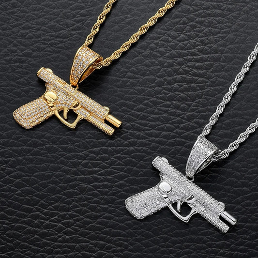 Men’s Gold Pistol Pendant Necklace – Premium Stainless Steel, Bold Urban Style