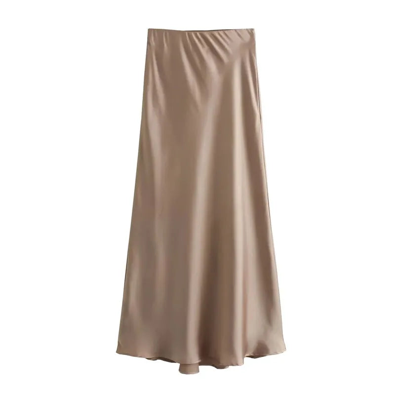 Women's High-Waisted Satin Office Skirt