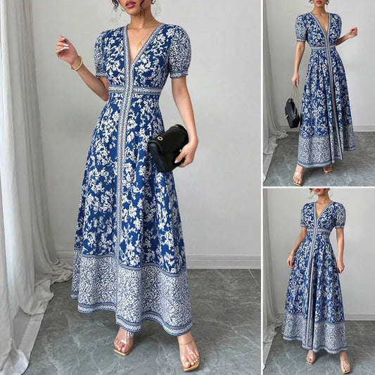 Women's Long Graphic Print Summer Dress – Vintage Style