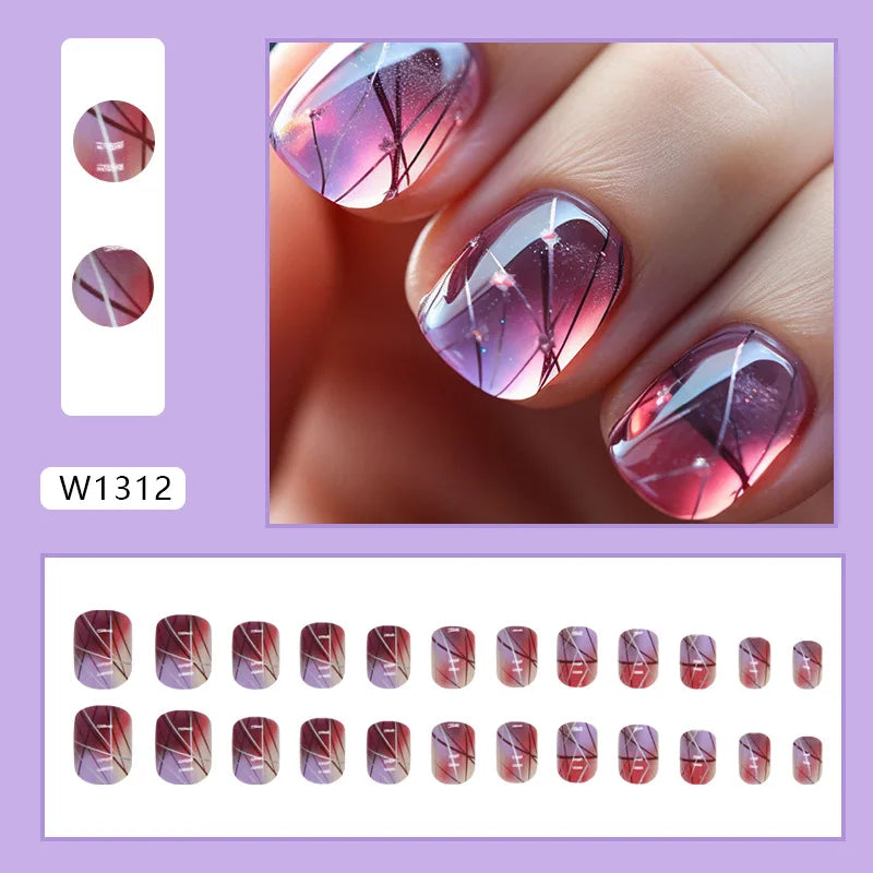 24pcs Pink Gradient Press-On Nails – Yellow Flower Design, Glossy Finish, Reusable Full Cover