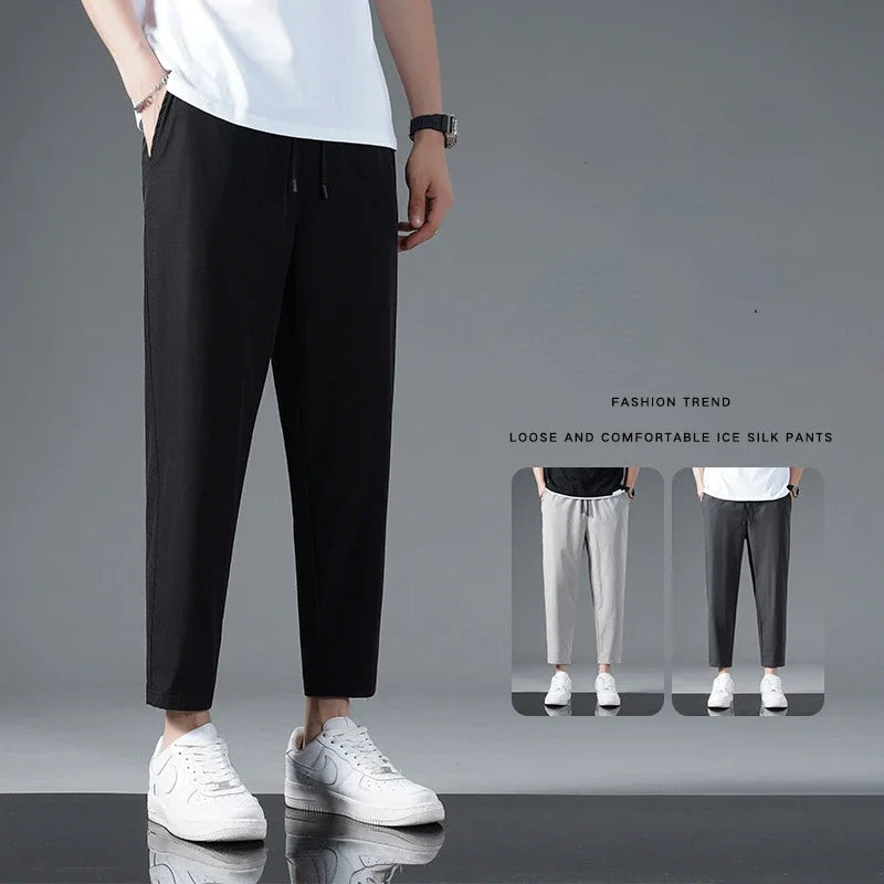 Men’s Ice Silk Summer Crop Pants