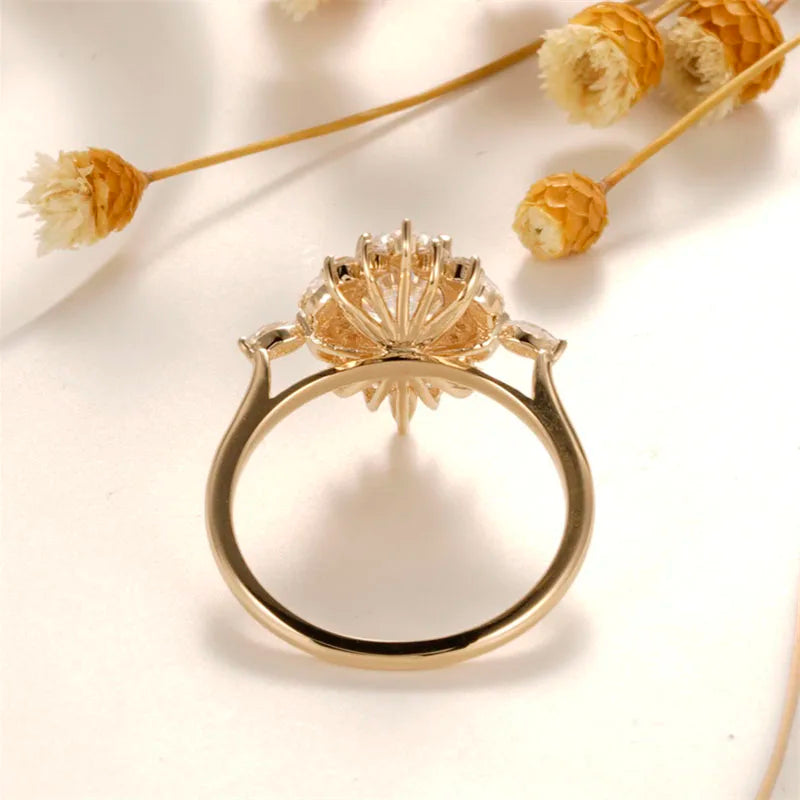 Solid 14K Yellow Gold Oval-Cut Moissanite Engagement Ring | 1CT Handcrafted Floral Design for Women
