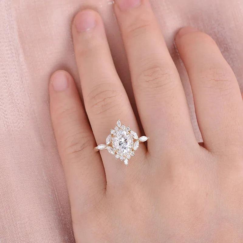 Solid 14K Yellow Gold Oval-Cut Moissanite Engagement Ring | 1CT Handcrafted Floral Design for Women
