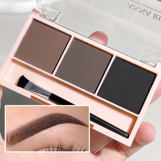 3-Color Professional Brow Powder Set with Precision Brush – Long-Lasting, Smudge-Resistant, Natural 3D Finish