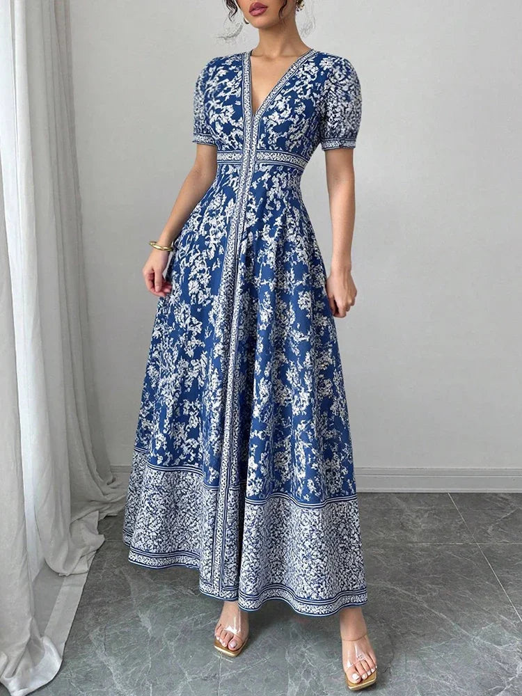 Women's Long Graphic Print Summer Dress – Vintage Style