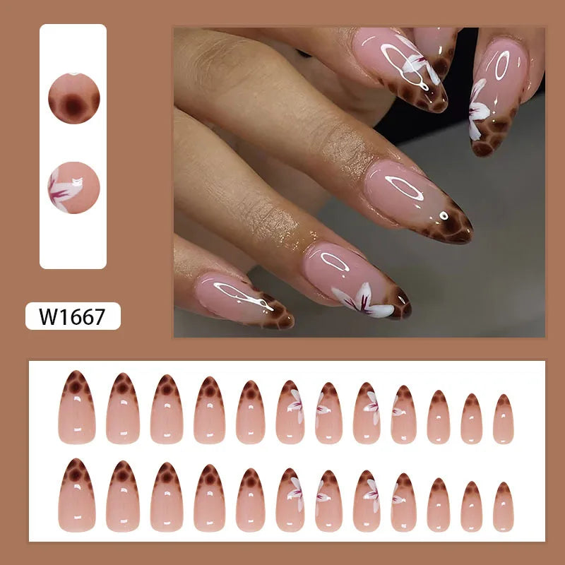 24pcs Pink Gradient Press-On Nails – Yellow Flower Design, Glossy Finish, Reusable Full Cover
