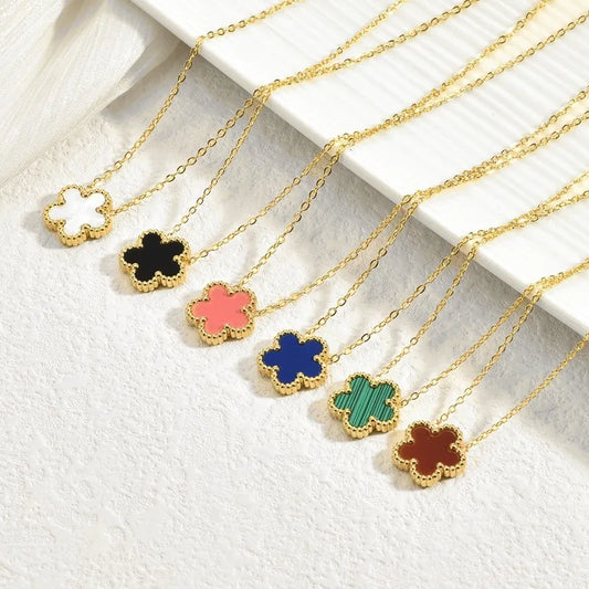 Elegant Five-Leaf Clover Pendant Necklace – Polished Stainless Steel, Symbol of Timeless Luck