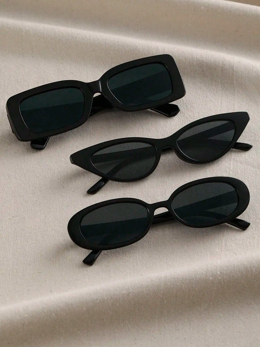 3-Piece Unisex Sunglasses Set – Cat Eye, Round & Square Frames for Outdoor Adventures