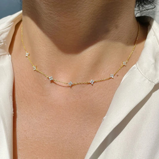Four-Leaf Zircon Pendant Necklace – 18K Gold-Plated Stainless Steel, Exquisite Women's Jewelry Gift