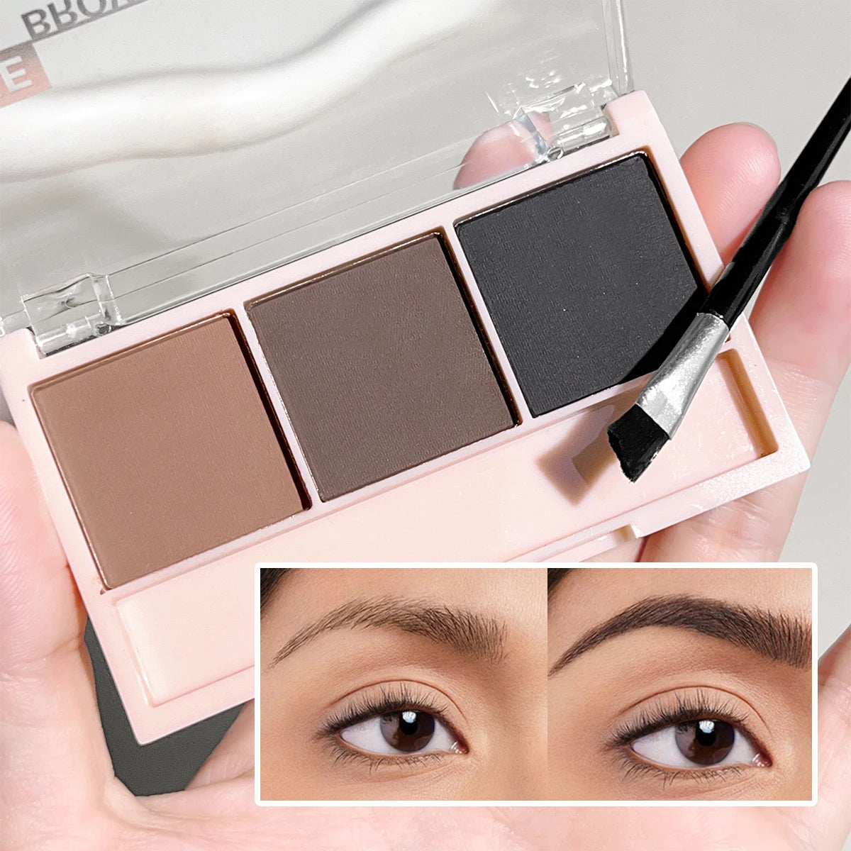 3-Color Professional Brow Powder Set with Precision Brush – Long-Lasting, Smudge-Resistant, Natural 3D Finish