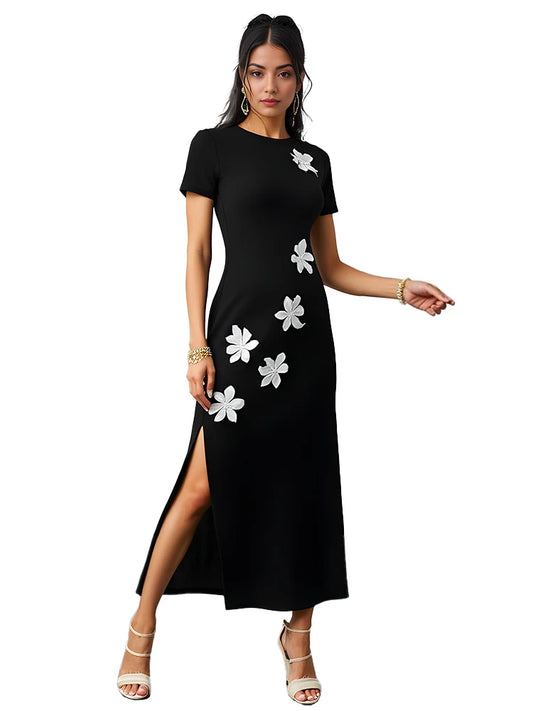 Rafiah Women's Floral Office Dress – Mid-Calf, Slim Fit