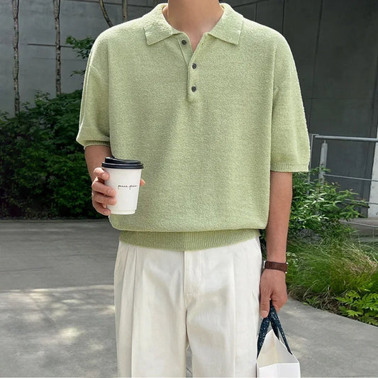Men's Vintage-Inspired Knit Polo – Soft Weave, Lapel Collar, Smart Casual Fit