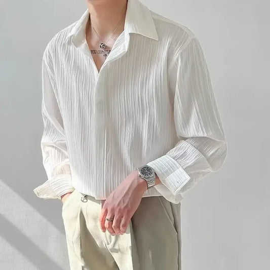 Trendy Striped Long-Sleeve Shirt – Modern Korean Fit
