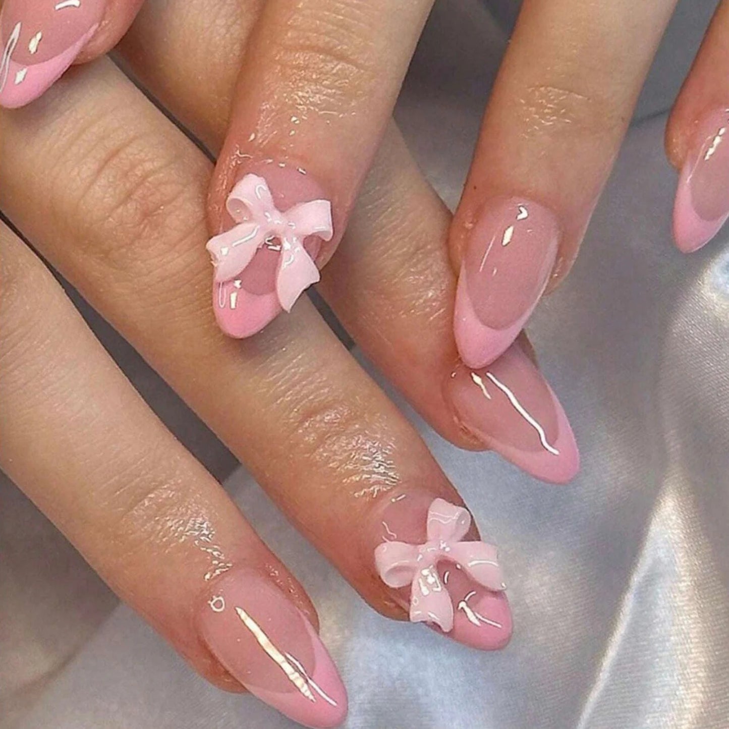 24pcs White French Press-On Nails – 3D Bowknot Design, Full Cover Wearable Set for Women