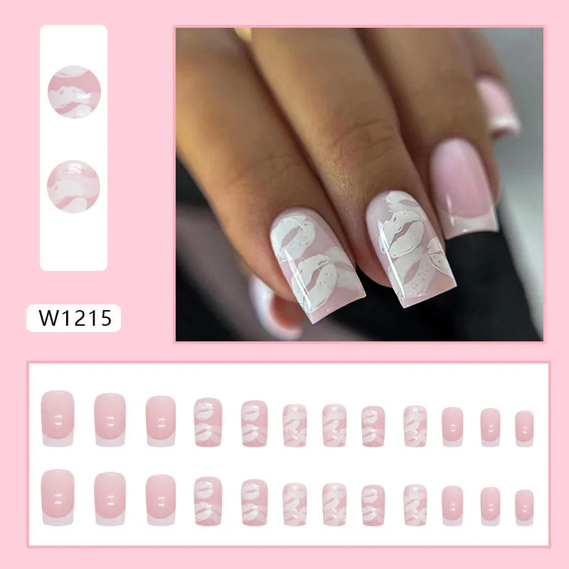 24pcs Pink Gradient Press-On Nails – Yellow Flower Design, Glossy Finish, Reusable Full Cover