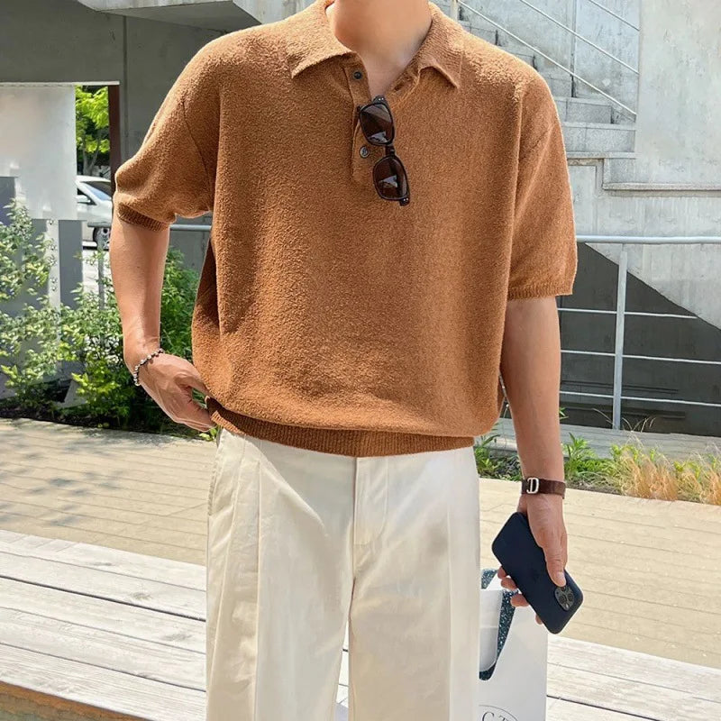 Men's Vintage-Inspired Knit Polo – Soft Weave, Lapel Collar, Smart Casual Fit