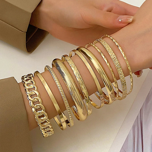 10-Piece Elegant Multilayer Bracelet Set – Delicate Twist Design, Adjustable Sparkling Bangles for Women