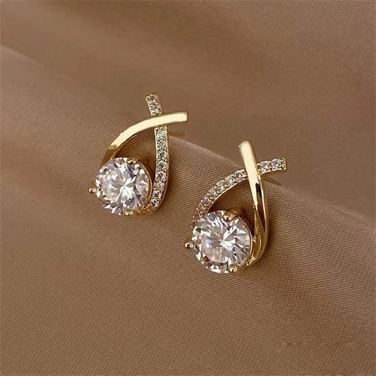 Elegant Cross Stud Earrings – Crystal Accents, Korean Style Fashion Jewelry for Women