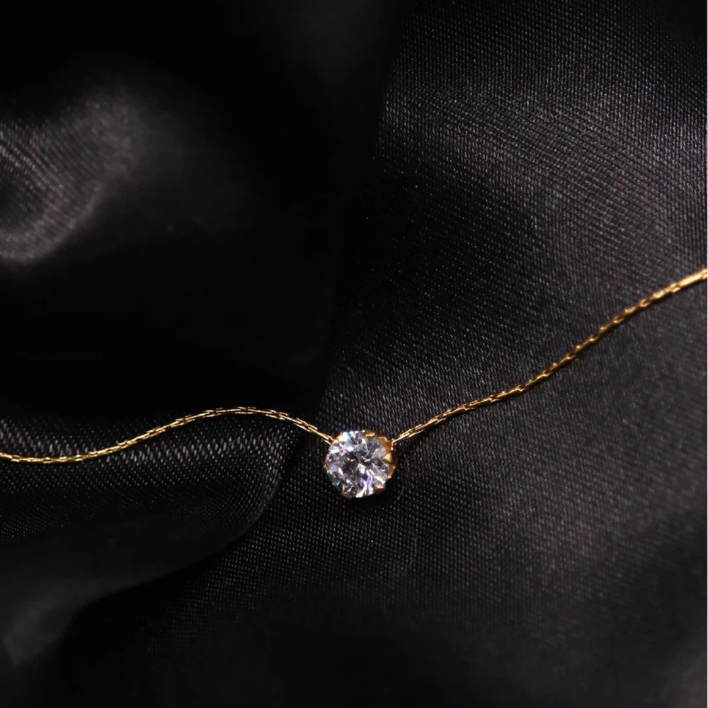 Dainty Zircon Pendant Necklace – 18K Gold-Plated Stainless Steel, Minimalist Luxury Jewelry