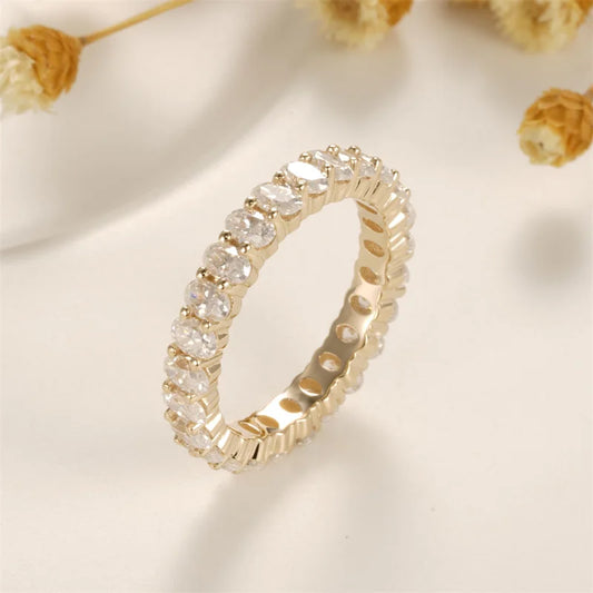 Handcrafted Oval Moissanite Eternity Band – 2×3mm Stones, Custom-Made in Solid 10K / 14K / 18K Yellow Gold