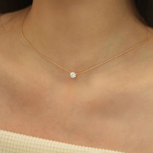 Dainty Zircon Pendant Necklace – 18K Gold-Plated Stainless Steel, Minimalist Luxury Jewelry