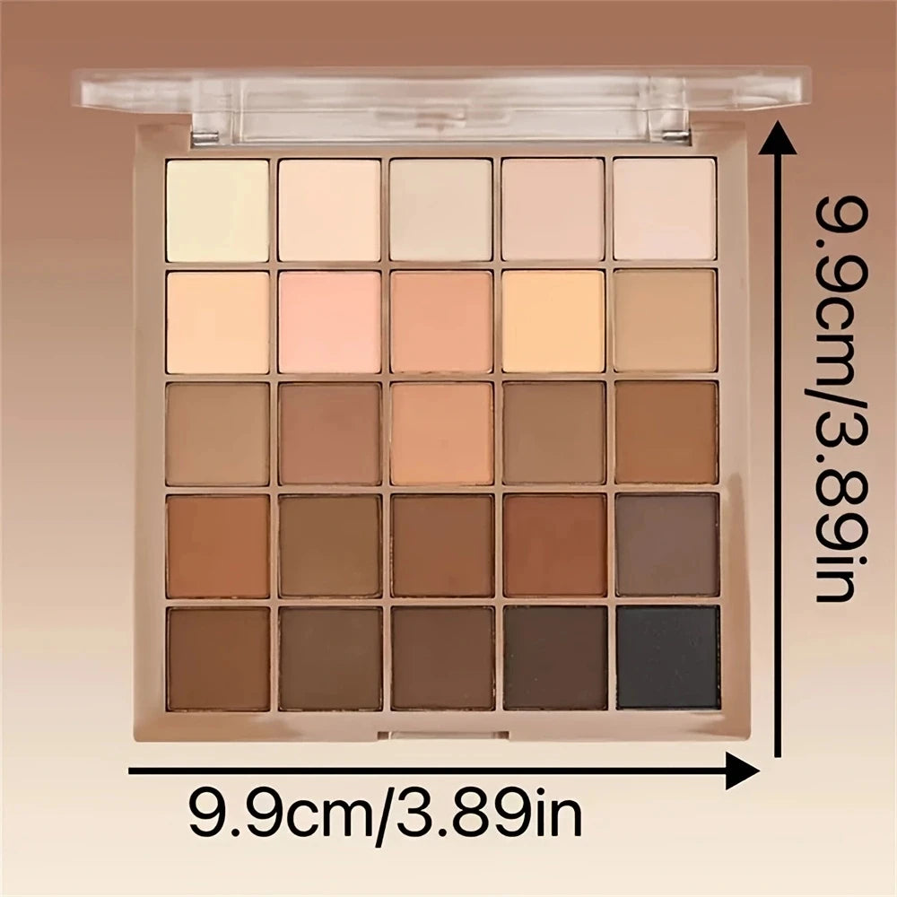 25-Color Neutral Eyeshadow Palette – Earthy Gray, Brown & Coffee Tones, Versatile for Day-to-Night Looks