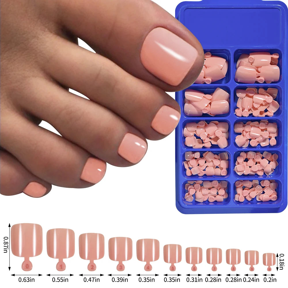 100pcs Natural White Press-On Toenails – Square Full Cover, Acrylic-Look False Nails