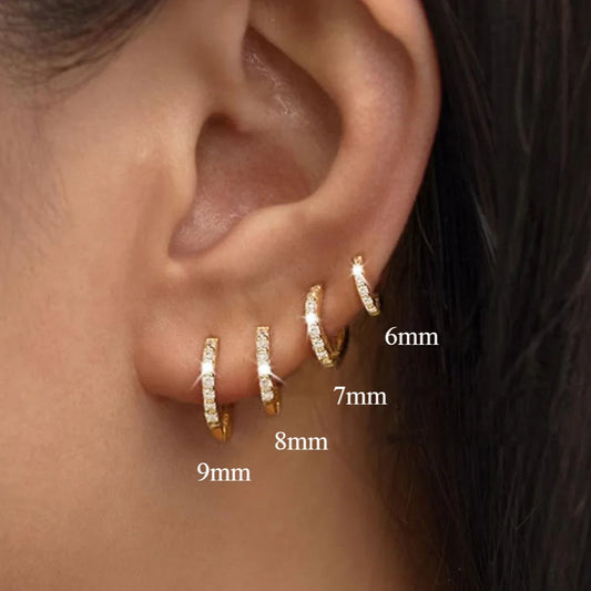 2-Piece Stainless Steel Minimalist Hoop Earrings – Crystal Zirconia Huggie for Cartilage, Helix, Tragus Piercing