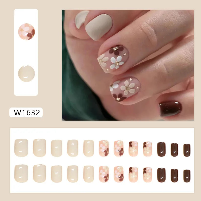 24pcs Pink Gradient Press-On Nails – Yellow Flower Design, Glossy Finish, Reusable Full Cover