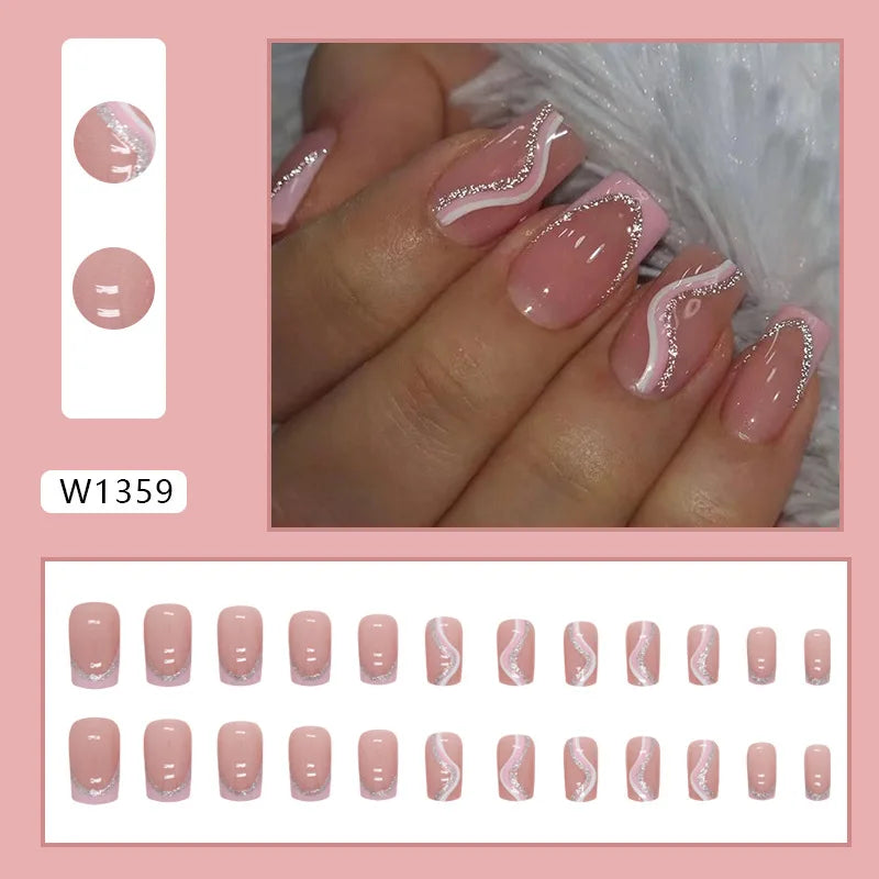 24pcs Pink Gradient Press-On Nails – Yellow Flower Design, Glossy Finish, Reusable Full Cover