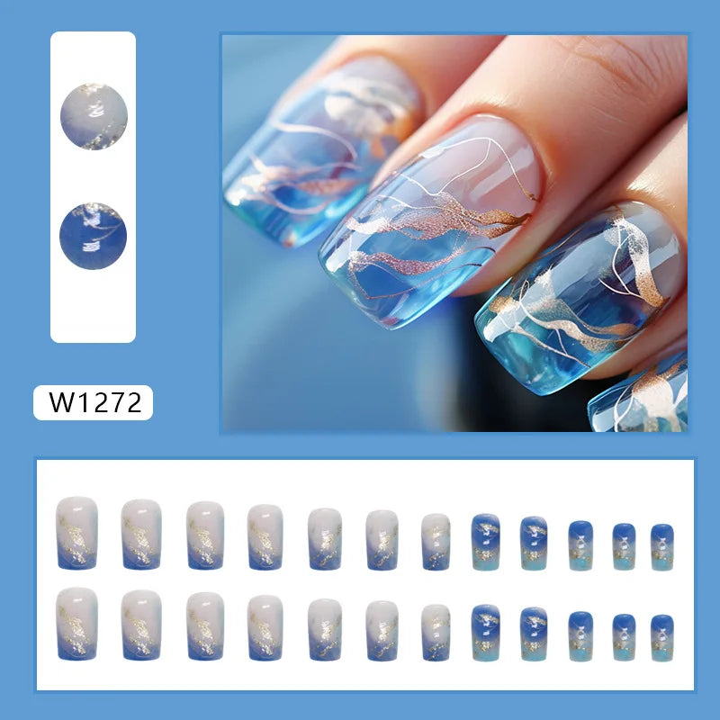 24pcs Pink Gradient Press-On Nails – Yellow Flower Design, Glossy Finish, Reusable Full Cover