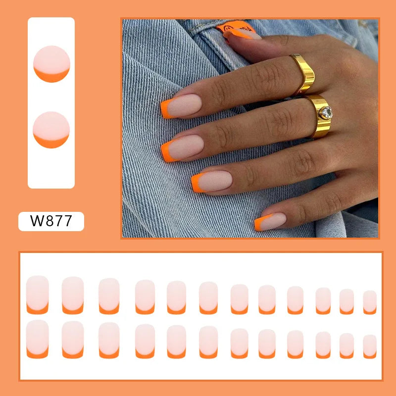 24pcs Pink Gradient Press-On Nails – Yellow Flower Design, Glossy Finish, Reusable Full Cover