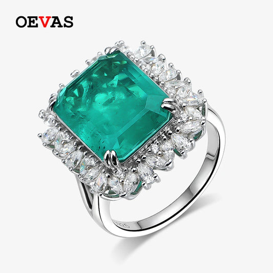 925 Sterling Silver Green Emerald-Cut Zircon Ring | Elegant Cocktail Jewelry for Women