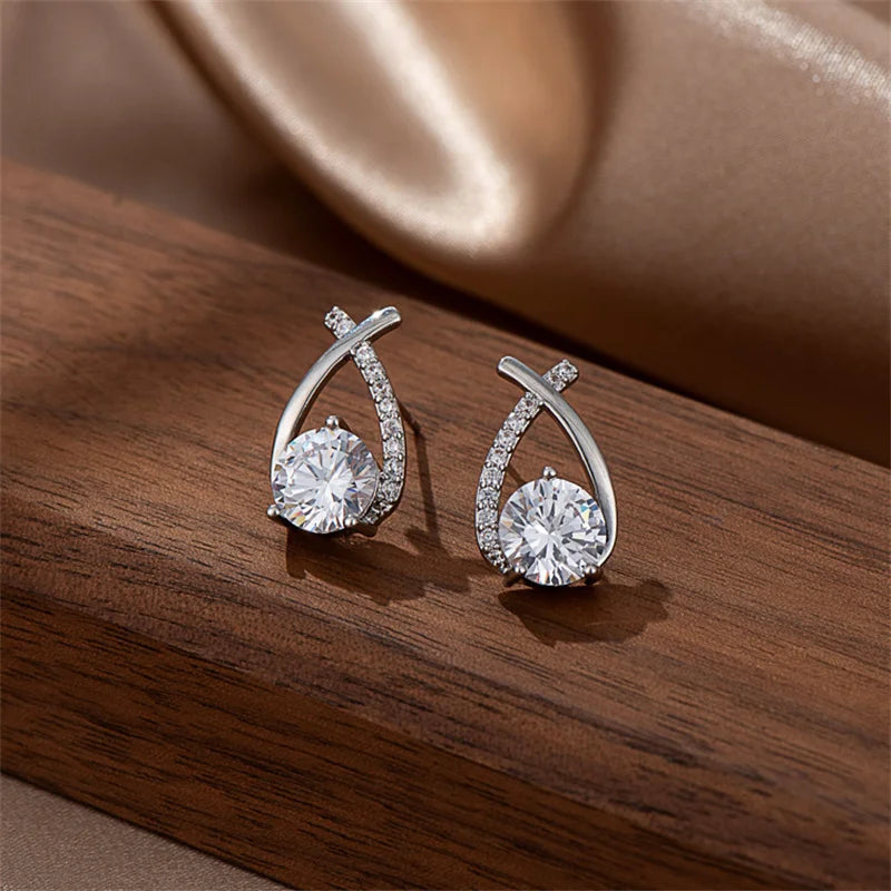 Elegant Cross Stud Earrings – Crystal Accents, Korean Style Fashion Jewelry for Women