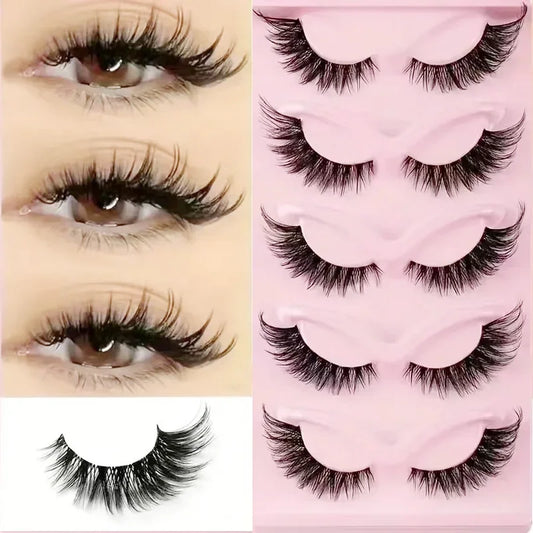 5 Pairs Cat Eye Style Lashes – Natural Look, Lightweight, Long-Lasting Wear